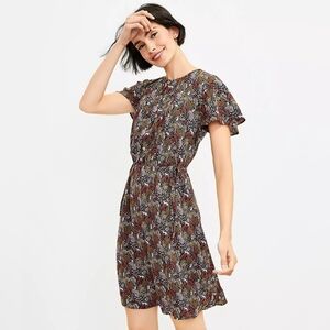 Loft Paradise Pintucked Side Tie Dress sz large monkey animal tropical print